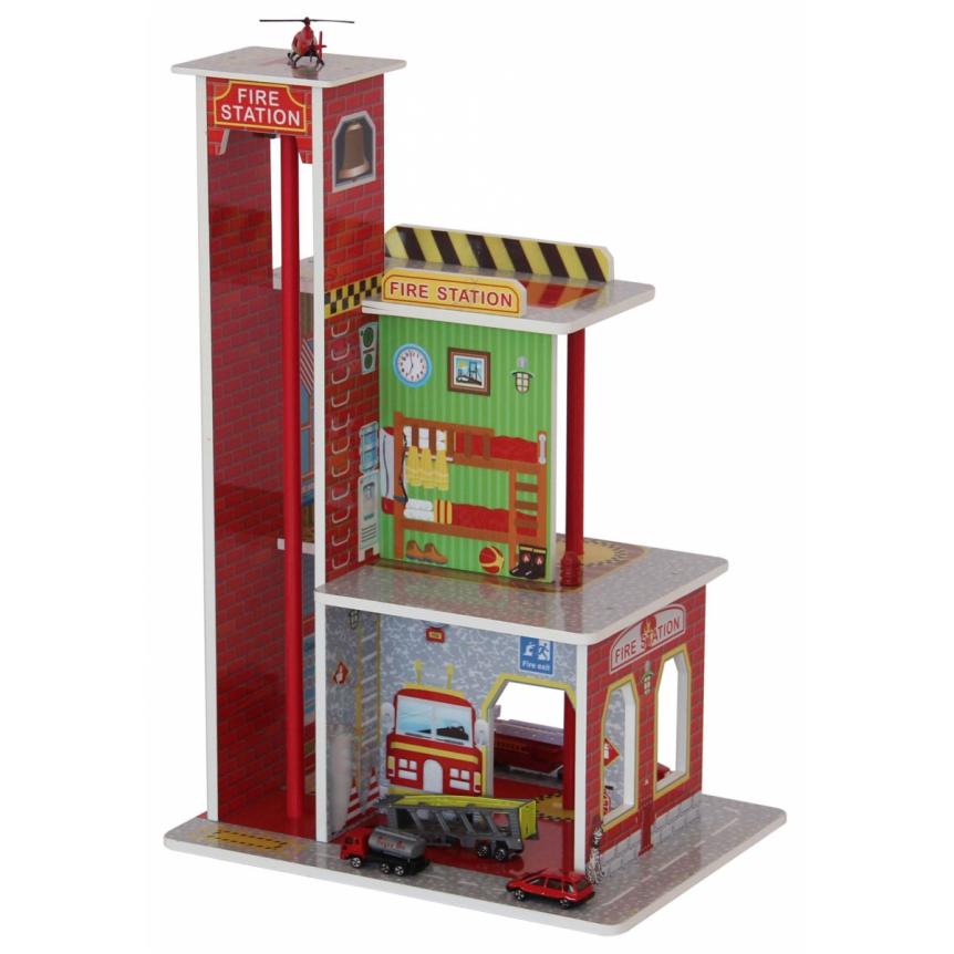 Dodo Toys - Houten Brandweerkazerne Hout - Groot - Brandweer Speelgoed - Garage