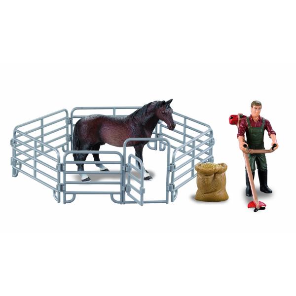 Farmee Paard met hek en boer met maaier - Boerderijspeelgoed