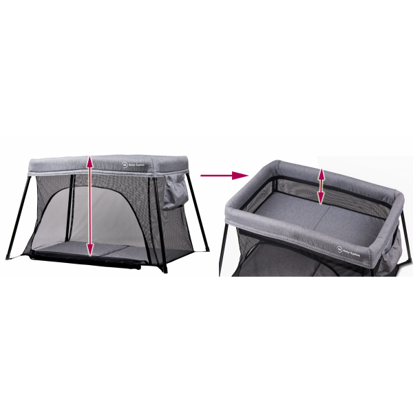 Moby System - Campingbedje met matras - Reisbedje - Grijs - Box - Transporttas - Opvouwbaar