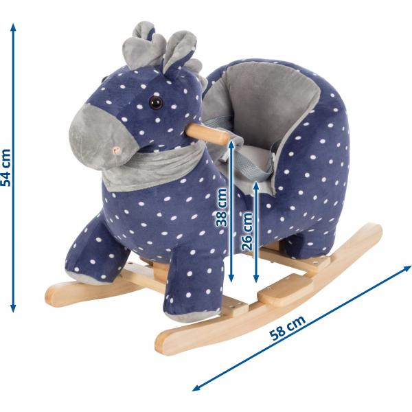 Dodo Toys - Hobbelpaard | Hobbeldier - Giraffe - 1 jaar + - Hout en Stof - Riempje - Blauw - Met geluid