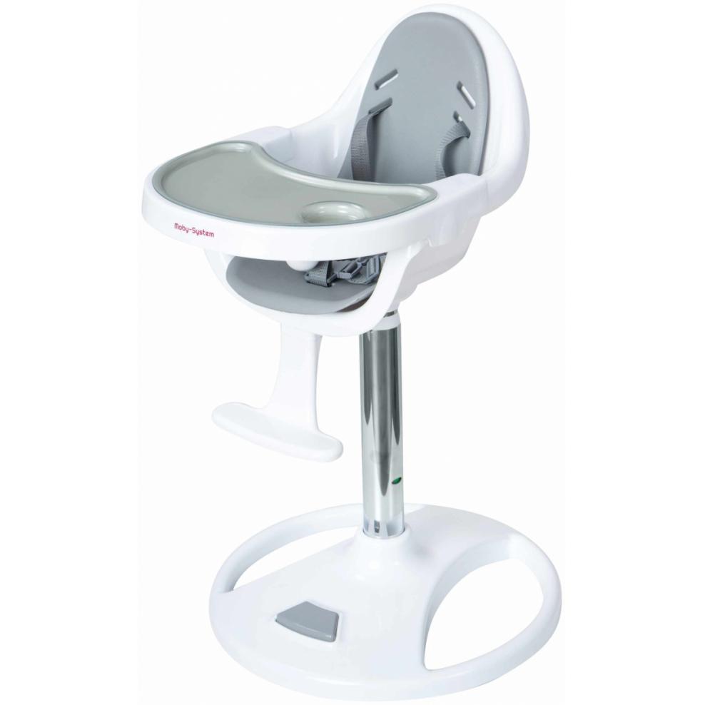 Moby System - Kinderstoel - FLORA - Hoge draaibare kinderstoel - Grijs / Wit - Verstelbare hoogte