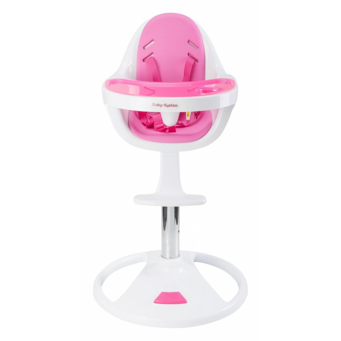 Moby System - Kinderstoel - FLORA - Hoge draaibare kinderstoel - Roze / Wit - Verstelbare hoogte