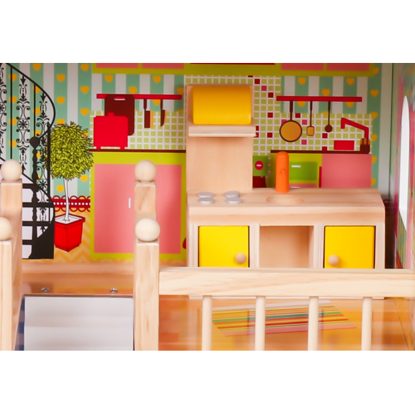 Dodo Toys - Houten Poppenhuis hout - Groot - Met verlichting - Compleet