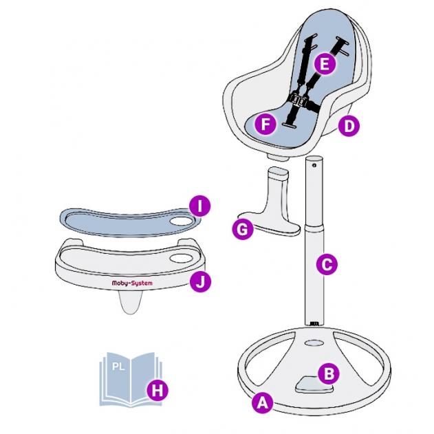 Moby System - Kinderstoel - FLORA - Hoge draaibare kinderstoel - Grijs / Wit - Verstelbare hoogte
