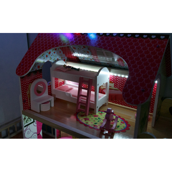 Dodo Toys - Houten Poppenhuis hout - Groot- Compleet - Met verlichting