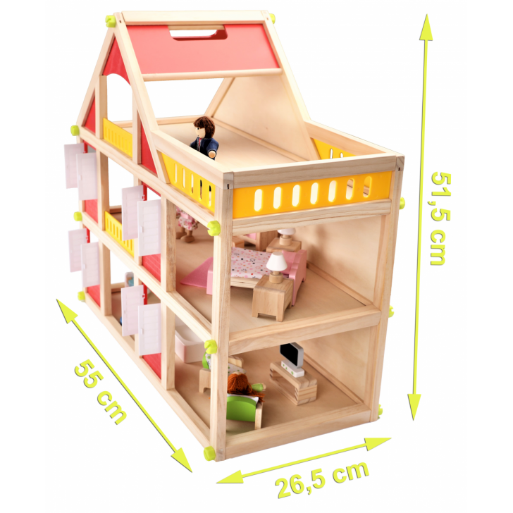 Dodo Toys - Houten Poppenhuis hout met meubels - Compleet