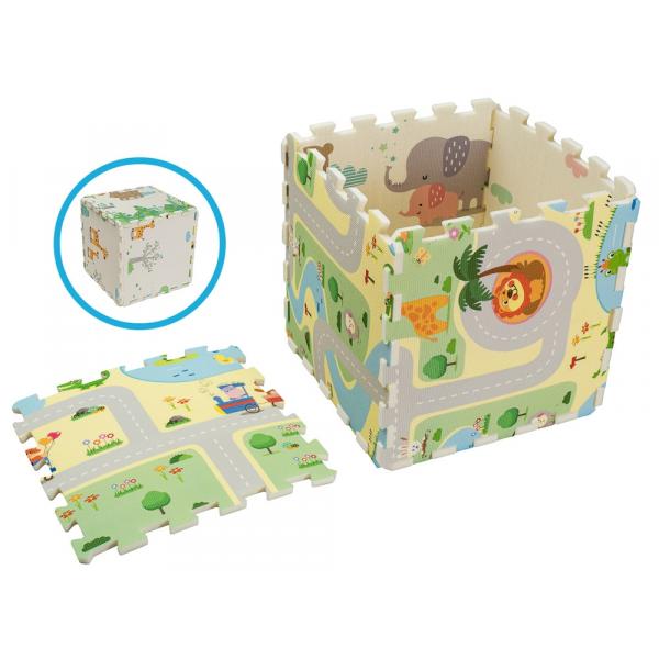 Mamabrum Dubbelzijdige puzzelmat voor baby - 180x120x2cm - Urban jungle en Happy Steppe