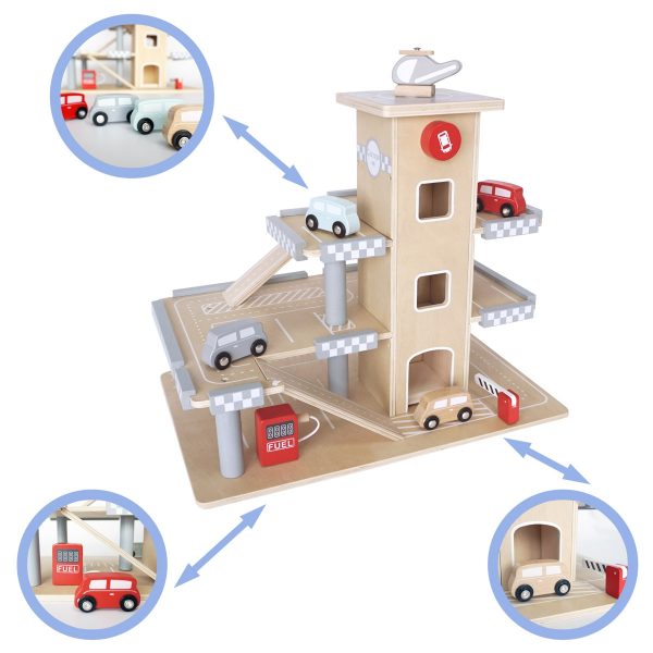 Mamabrum Houten Speelgoed Garage - Set met 4 Auto's - Parkeergarage