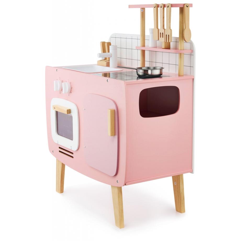 Mamabrum Houten retro keuken met schort en accessoires - roze