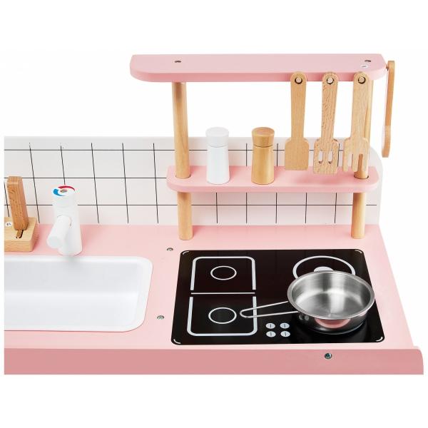 Mamabrum Houten retro keuken met schort en accessoires - roze