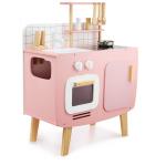 Mamabrum Houten retro keuken met schort en accessoires – roze